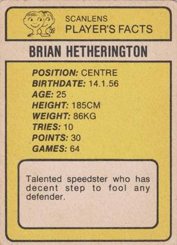 1981 Scanlens #117 Brian Hetherington Back
